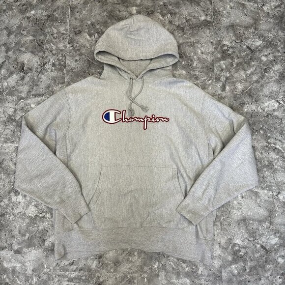 Champion Hoodie Mens XL Gray Spell Out Pullover Fleece Logo Reverse Weave - Picture 1 of 6